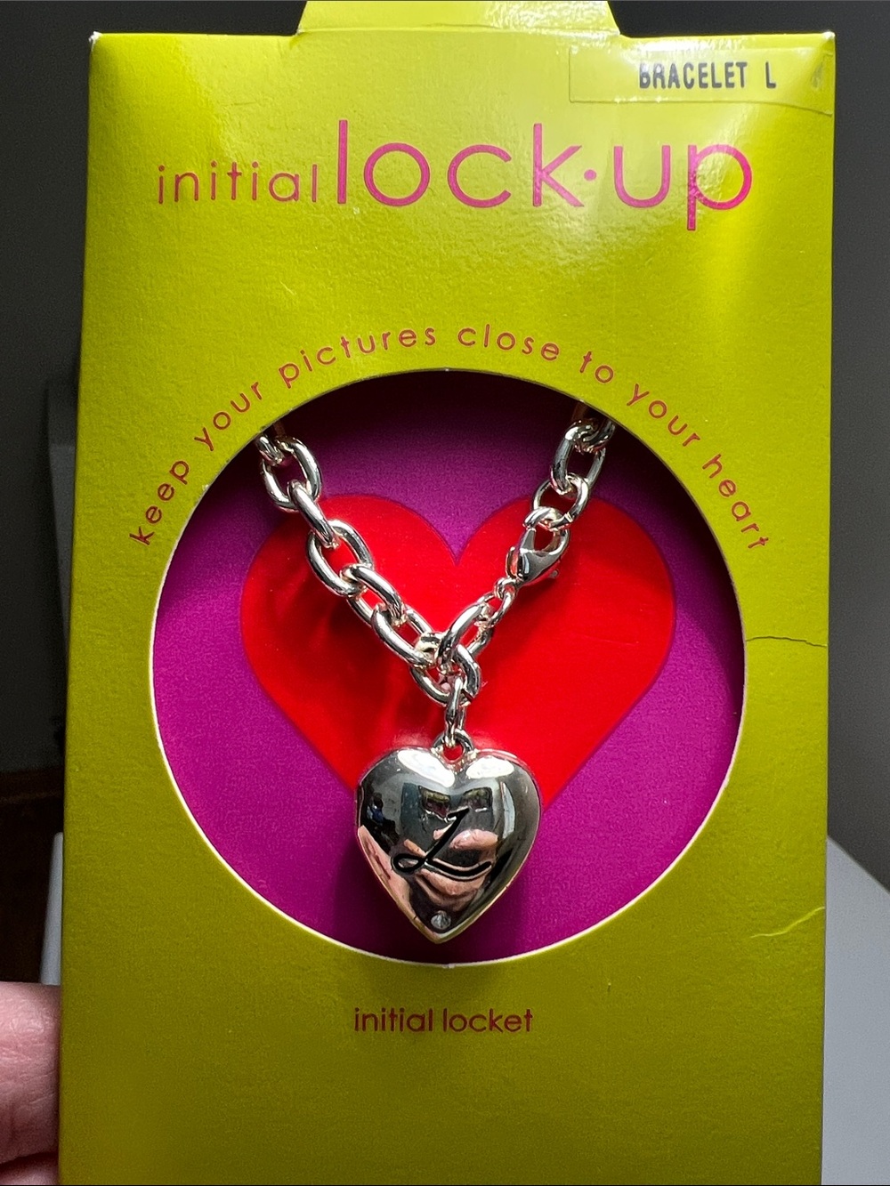 Sparkly Initial Lock-Up Silver Heart Locket Bracelet - Letter L - Vintage